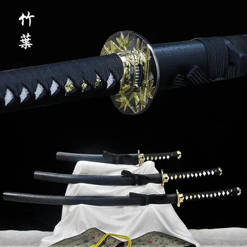 Bambuko Katana Nekilnojamojo Rankų darbo Japonijos Samurajų Kardas 1060 didelis anglies plieno kraštais Full Tang Tanto Wakizashi Katana