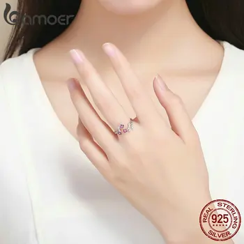 BAMOER Slyvų Žiedas 925 Sterlingas Sidabro Kinų Poetas Kultūros Slyvų Atidaryti Dydžio Piršto Žiedai, Moterų, Prabangos Fine Jewelry GAR022