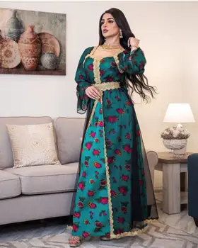 Bangladeše Dubajus Abayas moterų Hijab vakarinę Suknelę arabų Caftan Maroko Kaftan Djelaba Femme Musulmonų Suknelė Islamo Apranga