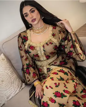 Bangladeše Dubajus Abayas moterų Hijab vakarinę Suknelę arabų Caftan Maroko Kaftan Djelaba Femme Musulmonų Suknelė Islamo Apranga