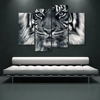 BANMU 4 Plokštės Spaudinių Žiaurumą Tigras Sienos Meno Tapybos Drobės Karalius Džiunglių Tigras Plakatas Namų Dekoro Black&White Tiger Nuotrauką