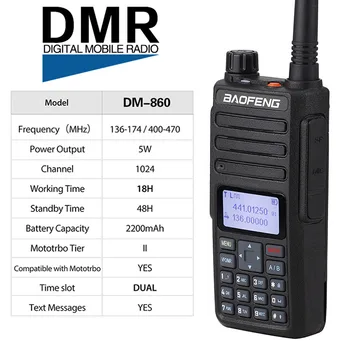 Baofeng DM-860 Skaitmeninis walkie talkie 1 lygio ir 2 lygio kapitalo ii Dual Laiko Tarpsnių DMR Skaitmeninis/Analoginis DM-1801 Kumpis nešiojamų Du Būdu Radijo