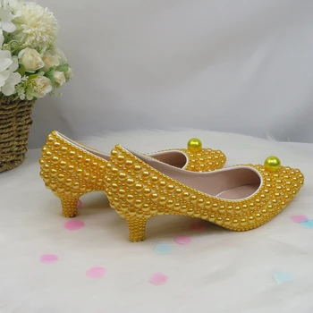 BaoYaFang Geltona Pearl moterų vestuvių batai su atitikimo krepšiai Nuotaka Aukšti kulniukai ponios šalis suknelė bateliai moteris Nurodė, Kojų Siurbliai