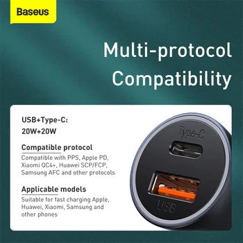 Baseus USB C Automobilinis Įkroviklis Adapteris 20W 