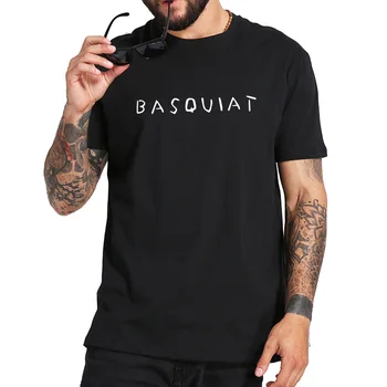 Basquiat Marškinėliai Karaliaus Karūną Menas, Grafiti, Modelį, Raštą, Spausdinami Tees ES Dydžio Juodai Balti trumpomis Rankovėmis Medvilnės Atsitiktinis Marškinėliai