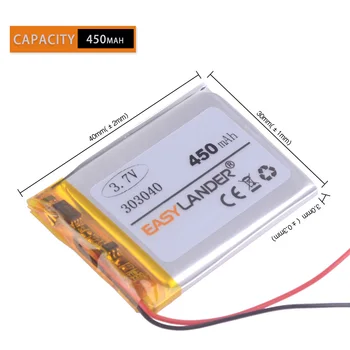 Baterija Li-polimero Įkraunamų ion, 3,7 V 450 mAh bluetooth, mp3 reader 303040 vaizdo įrašymas mp3 grotuvas, DVR valdytojas galia