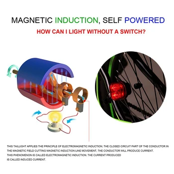 Baterija-Nemokamai Magnetinės Indukcijos Dviračių Šviesos MTB Įspėjamoji Lemputė Dviračių Galiniai Priekiniai Uodega Varantys Žibintas Su Laikikliu, Dviračių Žibintai
