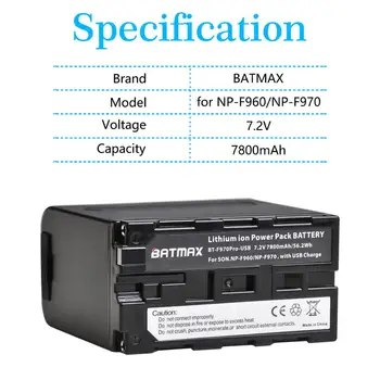 Batmax NP-F970 su USB Įkrovimo Galia NP-F960 NP-F960pro NP-F970pro Baterija Sony PLM-100 CCD-TRV35 MVC-FD91 MC1500C L50