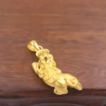 Bauda 999 Grynas 24K Geltonojo Aukso Pakabukas 3D Sėkmės Palaiminti Monetos Pixiu Granulių Pakabukas 1.8-2g 32x12mm Moterys Vyrai Dovana
