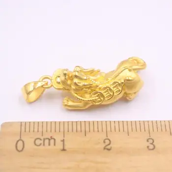 Bauda 999 Grynas 24K Geltonojo Aukso Pakabukas 3D Sėkmės Palaiminti Monetos Pixiu Granulių Pakabukas 1.8-2g 32x12mm Moterys Vyrai Dovana
