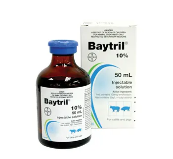 Baytril 10% tirpalas 50ml antibakterinis antimikrobinė medžiaga. 