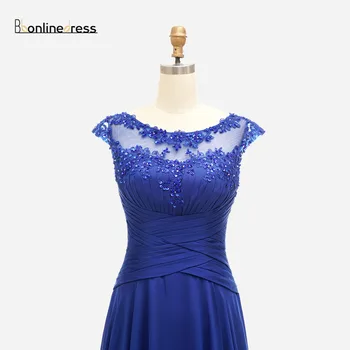 Bbonlindress Royal Blue vakarinę Suknelę Nėrinių Klostyti Šifono Linijos, Ilgai Prom Dresses Elegantiškas Pigūs Oficialų Suknelė vestido de festa