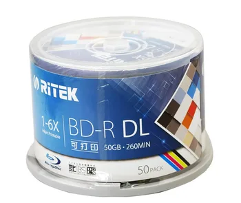 BD-R 50G 50 VNT./Pak - RITEK BD-R 1-50GB 6X BDR Disko versija Spausdinimui Blue-ray BD-R Tuščias diskas originali Ritek (Taivanas)
