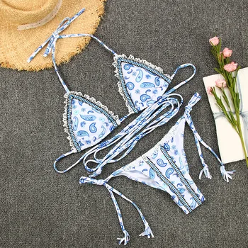 Be-X Nėrinių micro bikini komplektas 2020 m Sexy spausdinti maudymosi kostiumėlį moteris trikampis maudymosi kostiumėliai moterims besimaudančių užrišti biquini maudymosi kostiumą Paplūdimio