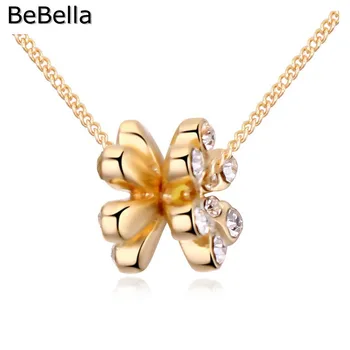 BeBella Champagne Gold dvigubas gėlės formos pakabukas karoliai pagaminti su čekijos kristalai moterims, dovana