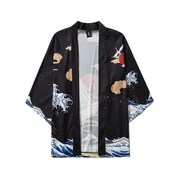 Bebovizi Japonų Stiliaus Krano Banga Kimono Moterų, Vyrų Megztinis Marškinėliai Yukata Haori Obi Drabužių Derliaus Tradicija Palaidinė Drabužiai