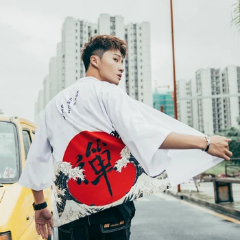Bebovizi Laisvalaikio Stiliaus Kinijos Žodžiai Banga Spausdinti Megztinis Kimono Švarkas Japonijos Harajuku Moterys Vyrai Streetwear Tradicinių Viršų