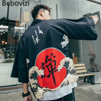 Bebovizi Laisvalaikio Stiliaus Kinijos Žodžiai Banga Spausdinti Megztinis Kimono Švarkas Japonijos Harajuku Moterys Vyrai Streetwear Tradicinių Viršų