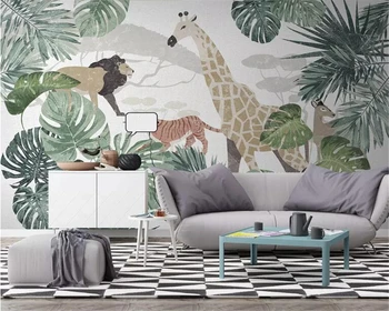 Beibehang papel de sumalti Tapetai tropinių augalų, gyvūnų žirafa, TV foną, sienos popieriaus namų puošybai miegamasis 3d tapetai