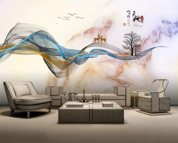 Beibehang Pritaikyti naujas Kinijos ranka-dažytos abstrakčių linijų marmurinė kraštovaizdžio briedžių foną sienos dokumentų namų dekoro