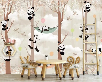 Beibehang Užsakymą tapetai, nuotraukas, animaciją panda medis, vaikų kambarys, vaikų darželis fono sienos dekoratyvinis sienų 3d tapetai