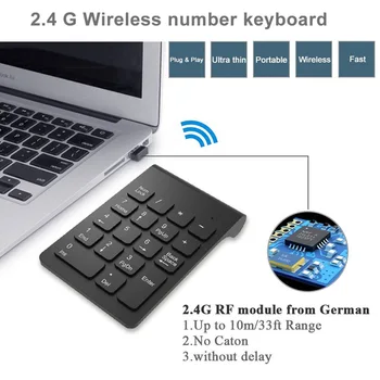 Belaidis 2.4 GHz 18 Klavišus Skaičių Mygtukai Skaičių Klaviatūros Klaviatūros Nešiojamas PC & Mac juoda