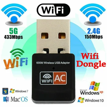 Belaidis USB Wi-fi Adapteris 600Mbps wi fi Dongle PC Tinklo plokštės Dual Band wifi 5 Ghz Lan USB Adapteris Ethernet Imtuvas AC 