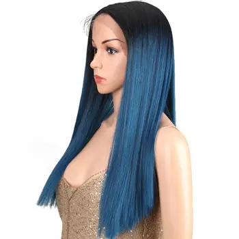 Bella Tiesūs Plaukai Mėlyna Žalia Perukas Nėriniai Priekiniai Wig 20