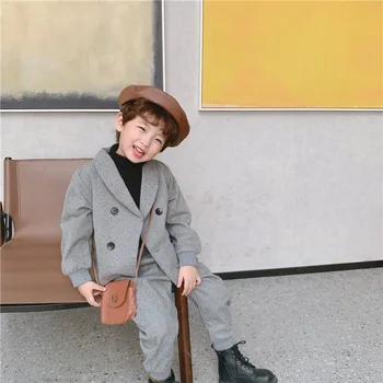 Berniukai Žiemą Švarkas Tiktų 2021 Naujas Berniukas Gražus Nustato Vaikų Mados Storio Švarkas Švarkas+kelnės-Dviejų dalių kostiumėlį Bamblys Outwear
