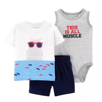 Berniuko vasaros drabužių nustatyti trumpas rankovės raidė T-shirt+romper+šortai naujagimių apranga 2019 naujas gimęs drabužių medvilnės tracksuit