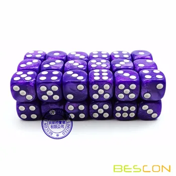 Bescon 12mm 6 Sided Dice 36 Brick Box, 12mm Šešių Pusių Mirti (36) Blokas Kauliukai, Marmuro Violetinė