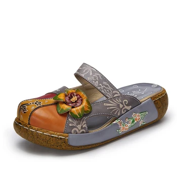 BEYARNE vasaros sandalai natūralios odos batai moterims, storas kulnas, platforma sandalai moterims, šlepetės etninės sandalai