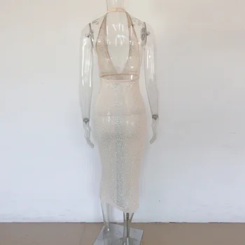 Beyprern Gražus Backless Kristalų Seksualus Suknelės, Moteriški Glam Apynasrio V-Kaklo Aukštos Ritininės China Šalis Klubo Aprangos Komplektus Įžymybės