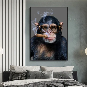 Beždžionių Gorilos Rūkymas Plakatas Sienos Menas Nuotraukas Kambarį Gyvūnų Spausdina Šiuolaikinės Drobė, Tapyba Namų Puošybai