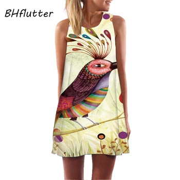 BHflutter Balta Vasaros Suknelė Moterims 2018 Naujas Mados Plunksnų Spausdinti Mielas Boho Suknelė linijos Mini Seksualus Paplūdimio Suknelė Sundress Vestidos