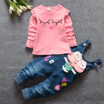 BibiCola kūdikių mergaičių pavasario rudens drabužių rinkiniai bamblys mados marškinėliai+džinsinis kombinezonas girl naujagimiui kombinezonai su antkrūtiniais ziajać kostiumai