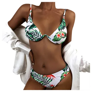 Bikini 2021 Mujer Lapų Spausdinimo Plaukimo Kostiumas Moterims seksualus padalinta spausdinimo atvira nugara bikini maudymosi kostiumėlį, Maudymosi Kostiumą, Paminkštintas Biquini