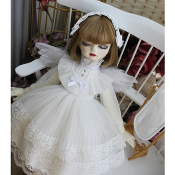 BJD suknelė 1/6 1/4 lėlės balta suknelė + plaukų juosta + sparnai blyth lėlės 1/6 1/4 BJD doll priedai lėlės drabužiai