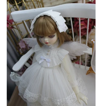 BJD suknelė 1/6 1/4 lėlės balta suknelė + plaukų juosta + sparnai blyth lėlės 1/6 1/4 BJD doll priedai lėlės drabužiai