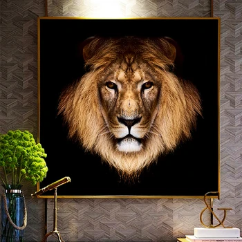 Black Gold Lion Laukinių Gyvūnų Žiaurus Žvėris Cuadros Naftos Tapyba ant Drobės, Plakatų ir grafikos Sienos Meno Nuotrauka už Kambarį