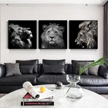 Black White Lion Nuotraukos Sienos Meno Tapybos Darbų Už Kambarį Drobės Spaudiniai Modernus Gyvūnų Apdaila, Be Rėmelio