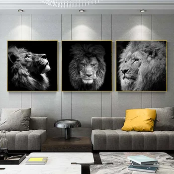 Black White Lion Nuotraukos Sienos Meno Tapybos Darbų Už Kambarį Drobės Spaudiniai Modernus Gyvūnų Apdaila, Be Rėmelio