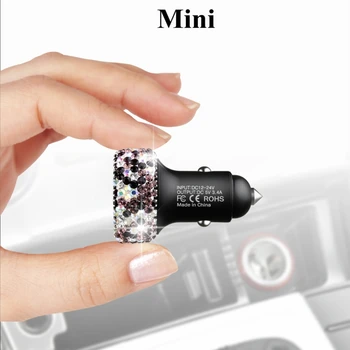Bling LED ekranas, automobilinis įkroviklis kristalų dvigubas usb automobilinis-kroviklis su saugos plaktukas už Xiaomi 