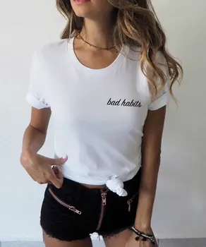 Blogų Įpročių T-shirt 90-ųjų moterų mados šūkis tees grunge tumblr goth meno šalių viršūnių gatvės stiliaus citata vintage marškinėliai