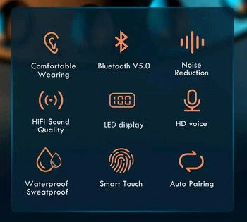 Bluetooth 5.0 Ausines 2200mAh Baterija Lauke Belaidžių Ausinių 9D Stereo Sporto Vandeniui Ausinių Ausinės Su Mikrofonu