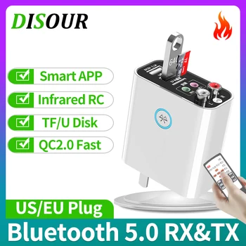 Bluetooth 5.0 Garso Siųstuvas, Imtuvo ES MUMS Plug QC2.0 Greitas Įkroviklis APP Kontrolės 3.5 MM AUX RCA TF/U Play TV Belaidžio ryšio Adapteris