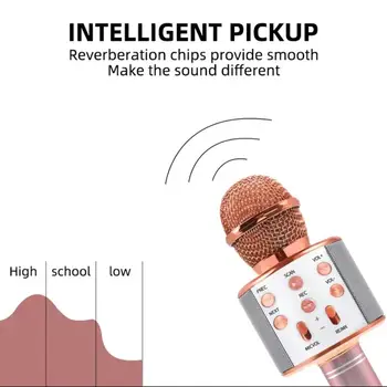 Bluetooth mikrofonas karaoke, belaidžių mikrofonų, WS 858, kišeninis mikrofonas, belaidis garsiakalbis, įrašymo