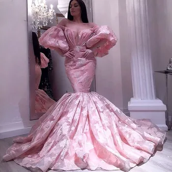 Blush Pink Seksualus Prom Dresses Afrikos Dubajus Off Peties Satino Nėriniais Undinė Vakarinę Suknelę Su Puse Rankovėmis Mergaitėms Inscenizacija Chalatai
