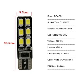 BOAOSI 2x T10 W5W LED Licenciją Plokštelės Šviesos Opel Adam Vectra C, Vectra C Combo, Corsa D, Astra H