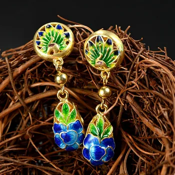 BOCAI Naujas s925 gryno sidabro auksu auskarai lotus emalio skrudintos mėlyna auskarai moterims